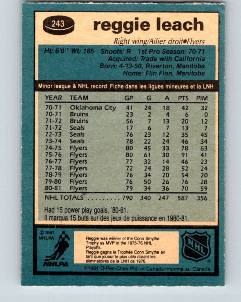 1981-82 O-Pee-Chee #243 Reggie Leach Philadelphia Flyers V31223