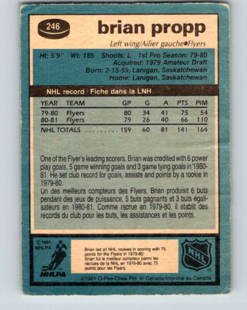 1981-82 O-Pee-Chee #246 Brian Propp Philadelphia Flyers V31254