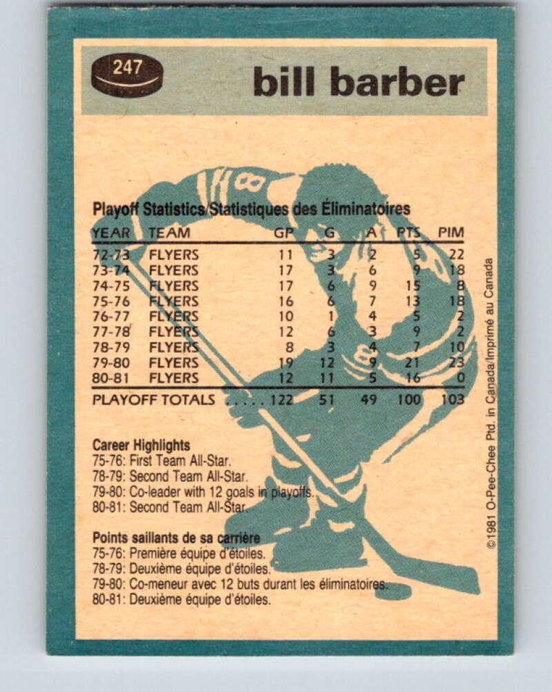 1981-82 O-Pee-Chee #247 Bill Barber Philadelphia Flyers V31258