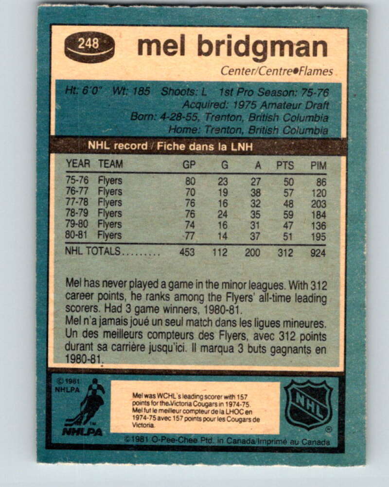1981-82 O-Pee-Chee #248 Mel Bridgman Calgary Flames V31265