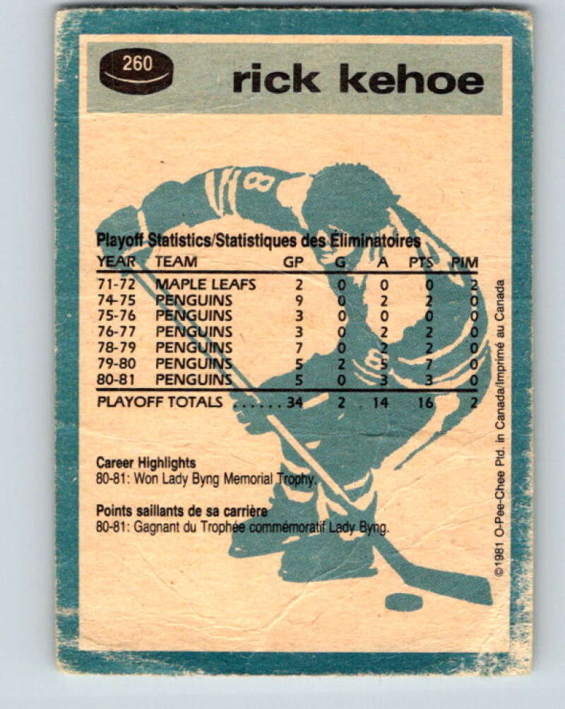 1981-82 O-Pee-Chee #260 Rick Kehoe Pittsburgh Penguins V31335