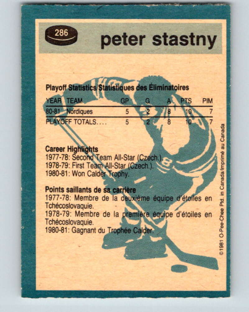 1981-82 O-Pee-Chee #286 Peter Stastny Quebec Nordiques V31509