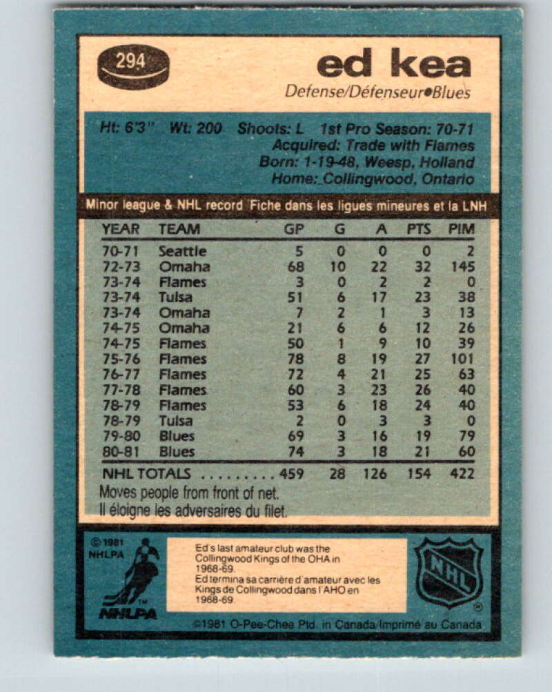 1981-82 O-Pee-Chee #294 Ed Kea St. Louis Blues V31565