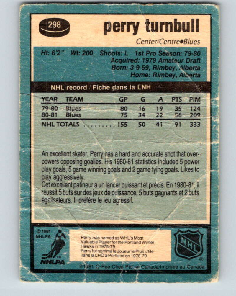 1981-82 O-Pee-Chee #298 Perry Turnbull St. Louis Blues V31593