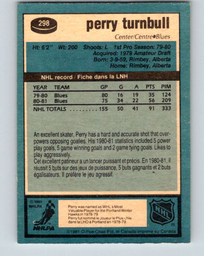 1981-82 O-Pee-Chee #298 Perry Turnbull St. Louis Blues V31594