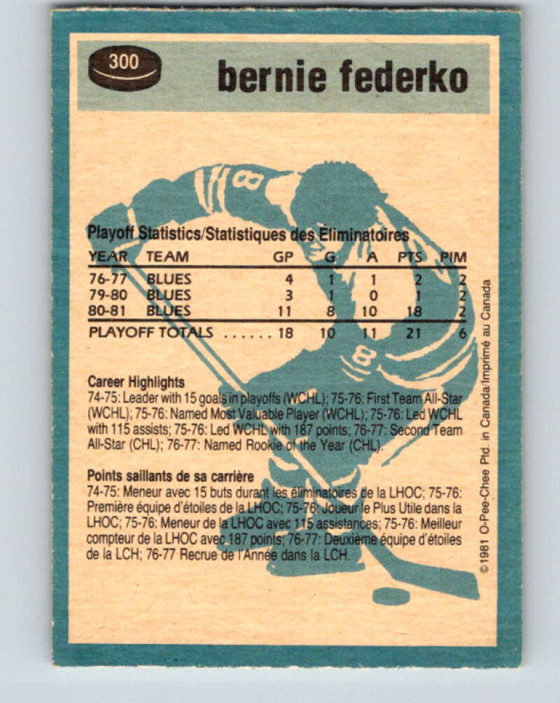 1981-82 O-Pee-Chee #300 Bernie Federko St. Louis Blues V31606