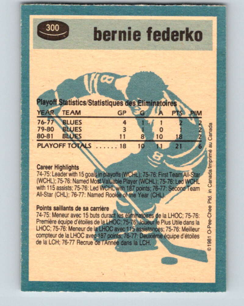 1981-82 O-Pee-Chee #300 Bernie Federko St. Louis Blues V31608