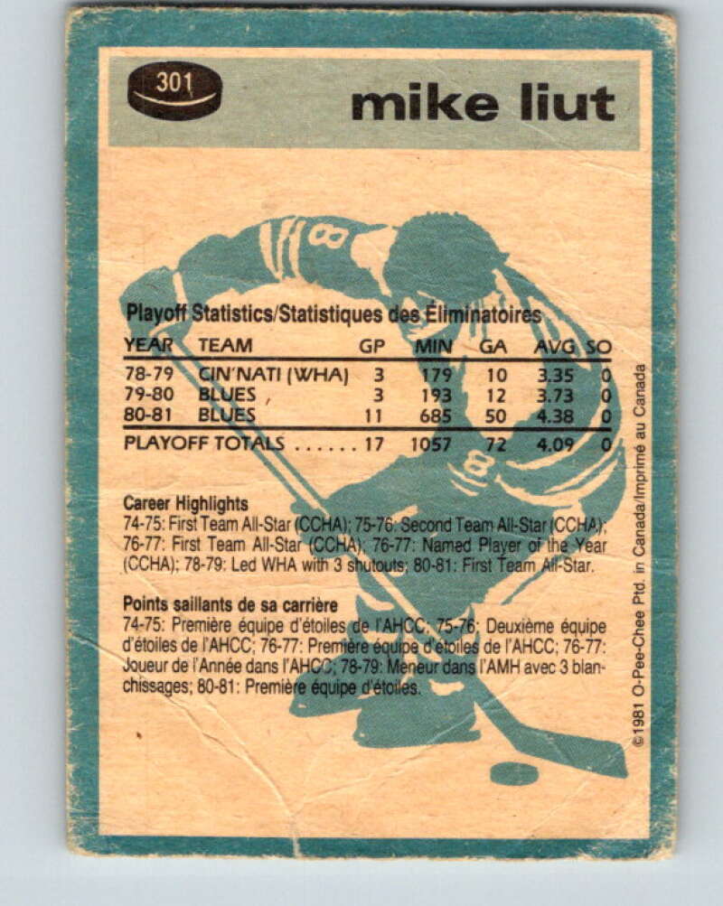 1981-82 O-Pee-Chee #301 Mike Liut St. Louis Blues V31611