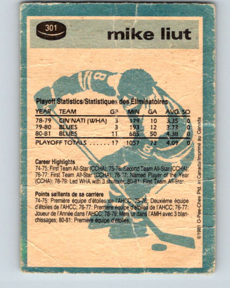 1981-82 O-Pee-Chee #301 Mike Liut St. Louis Blues V31613