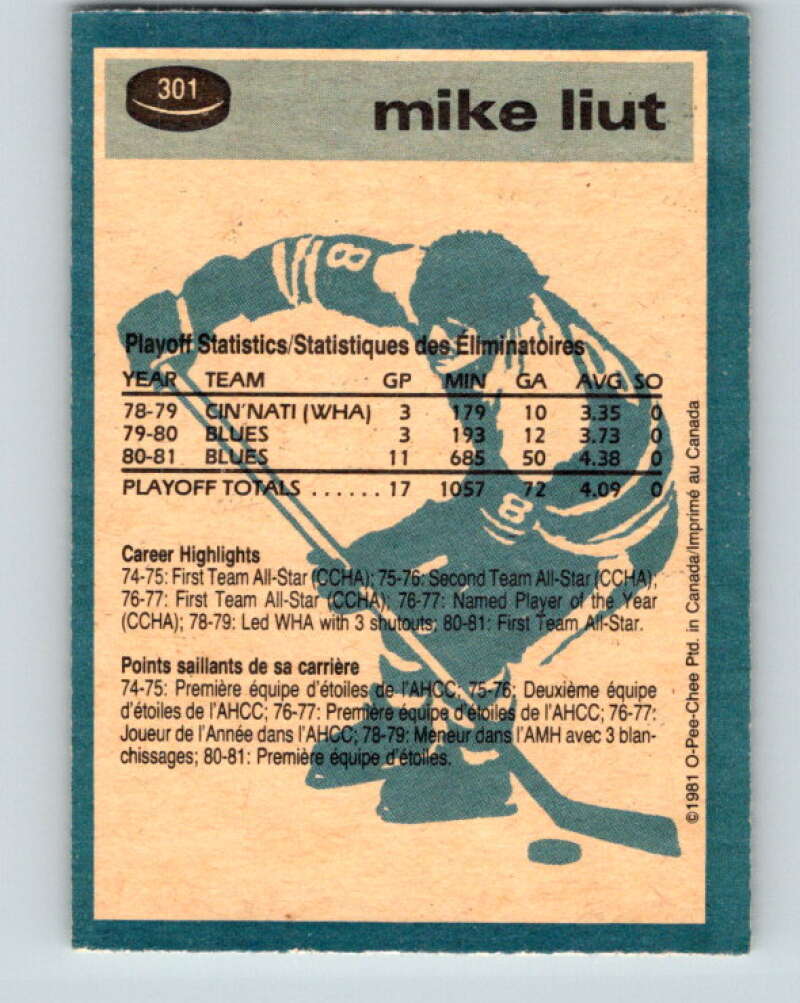 1981-82 O-Pee-Chee #301 Mike Liut St. Louis Blues V31614