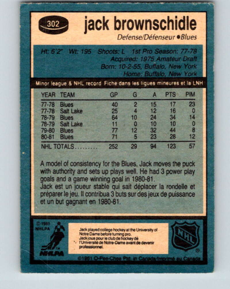 1981-82 O-Pee-Chee #302 Jack Brownschidle St. Louis Blues V31622