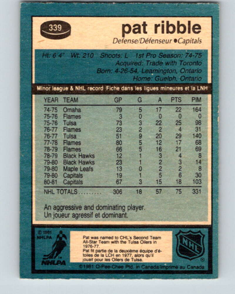 1981-82 O-Pee-Chee #339 Pat Ribble Washington Capitals V31890