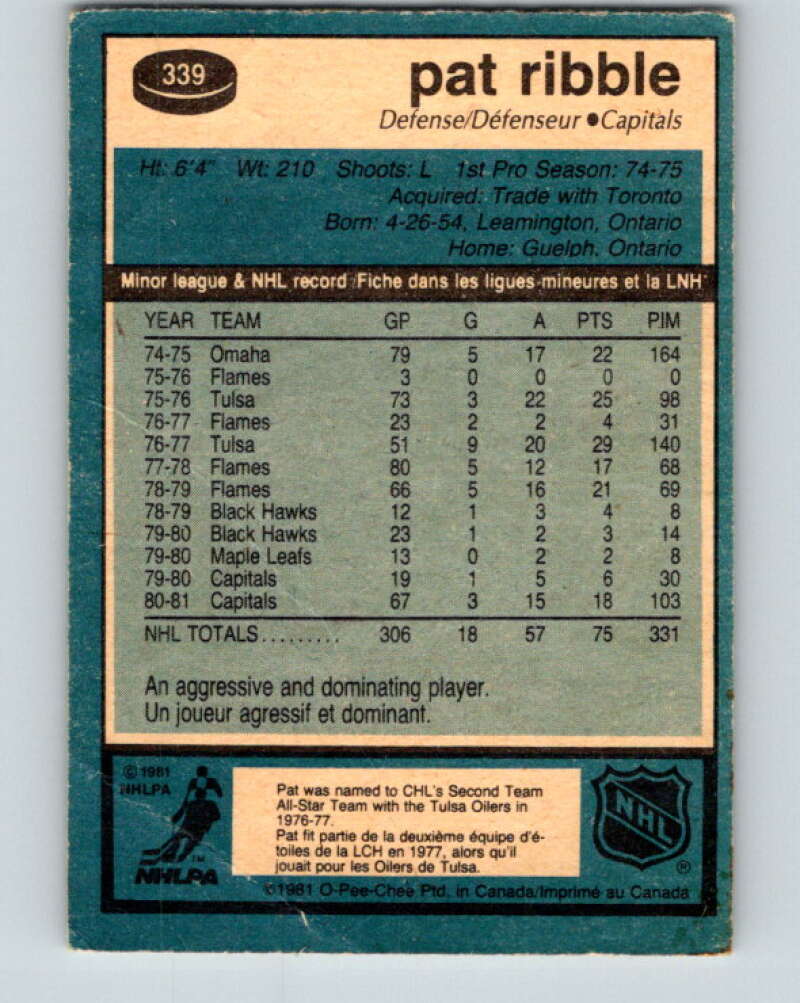 1981-82 O-Pee-Chee #339 Pat Ribble Washington Capitals V31891