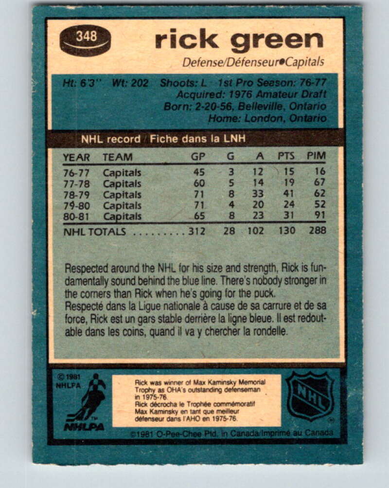 1981-82 O-Pee-Chee #348 Rick Green Washington Capitals V31959