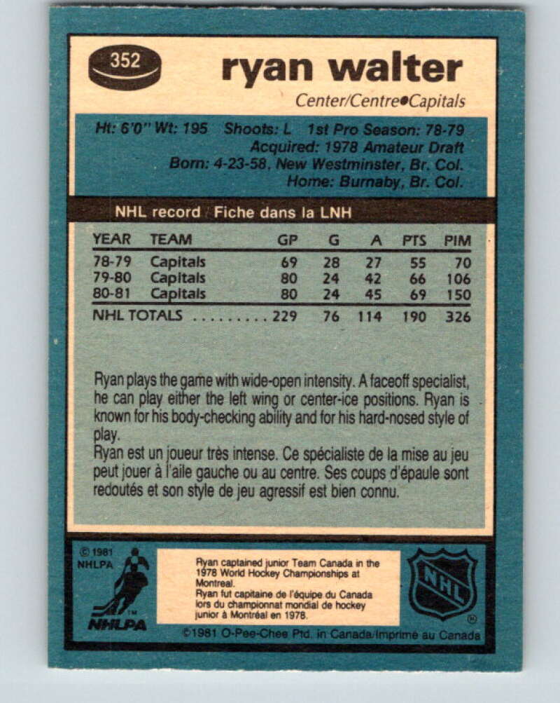 1981-82 O-Pee-Chee #352 Ryan Walter Washington Capitals V31978