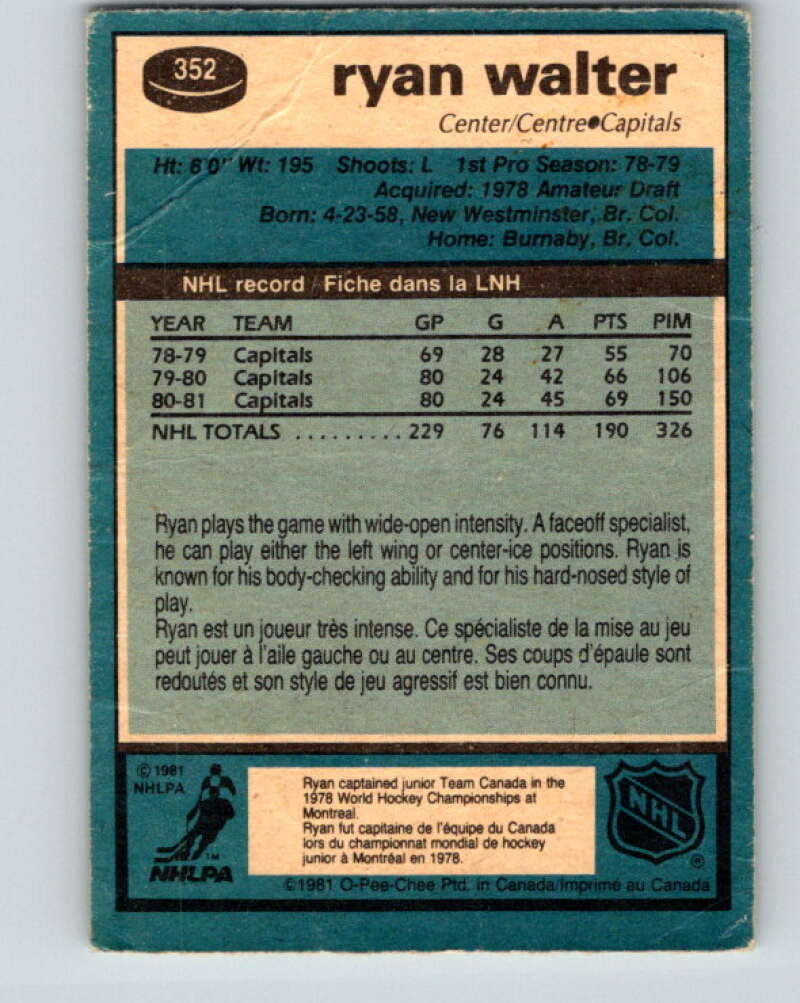 1981-82 O-Pee-Chee #352 Ryan Walter Washington Capitals V31981