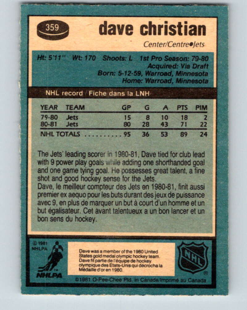 1981-82 O-Pee-Chee #359 Dave Christian Winnipeg Jets V32033
