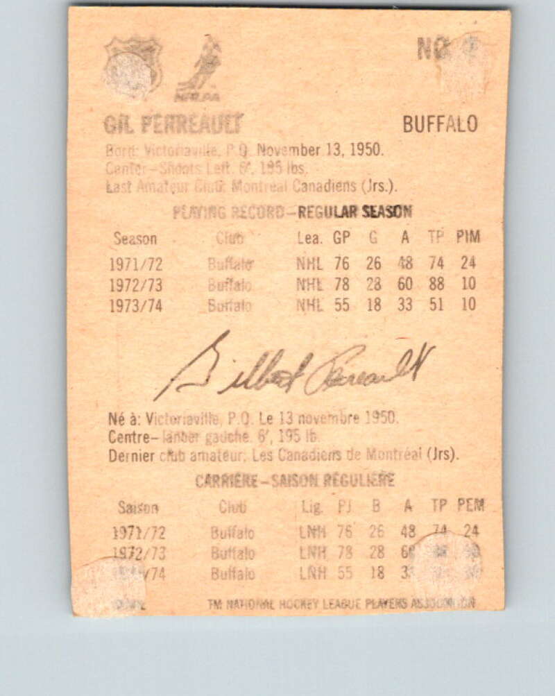 1974-75 Lipton Soup #2 Gilbert Perreault Buffalo Sabres V32165