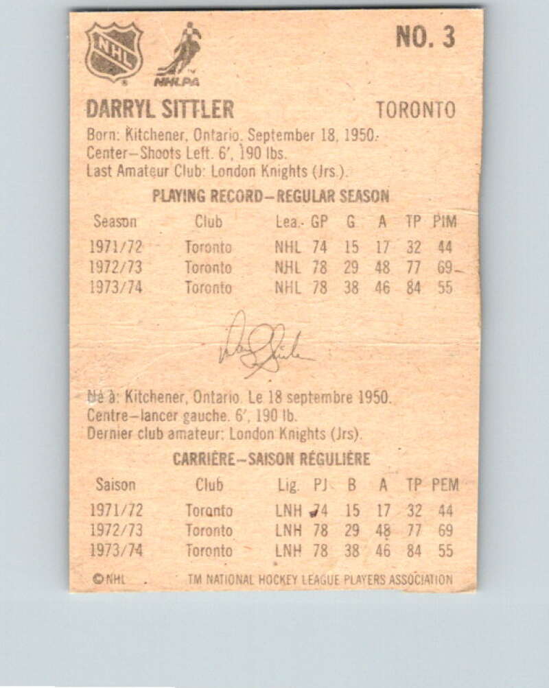 1974-75 Lipton Soup #3 Darryl Sittler Toronto Maple Leafs V32166