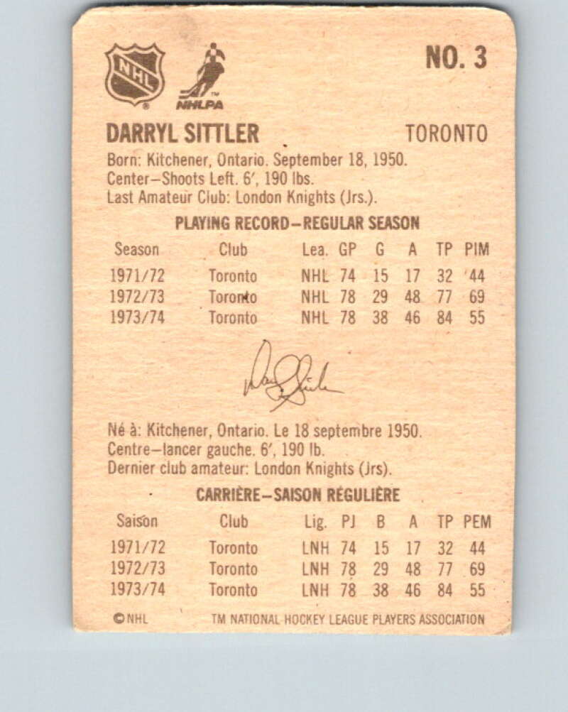 1974-75 Lipton Soup #3 Darryl Sittler Toronto Maple Leafs V32168