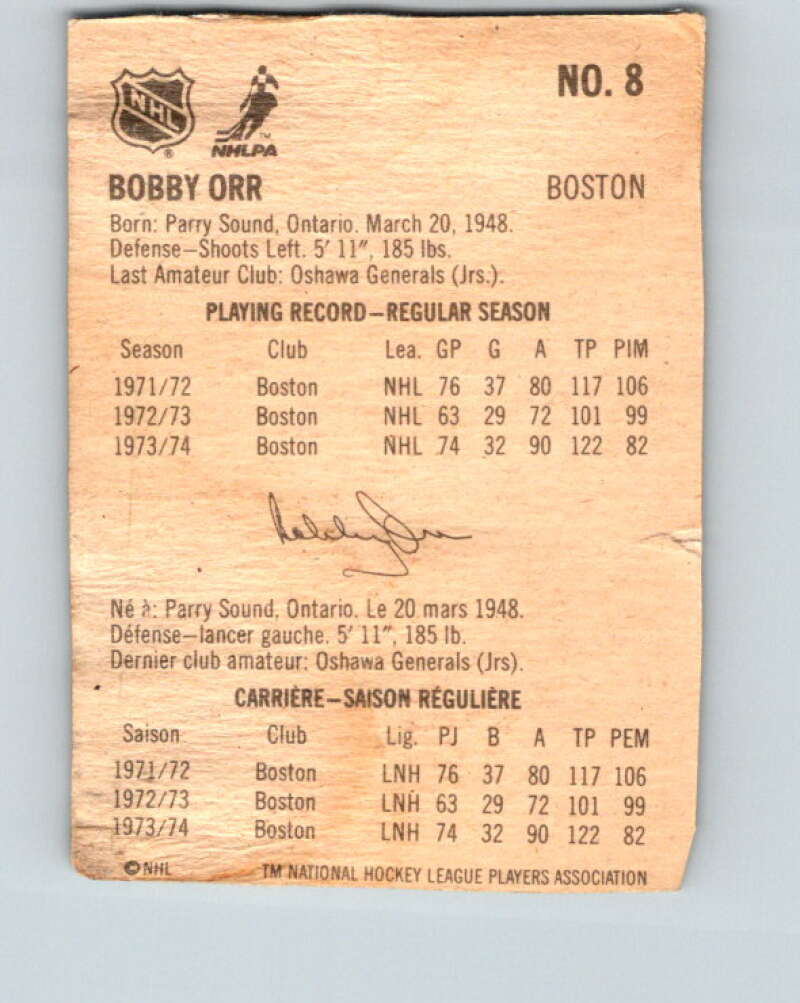 1974-75 Lipton Soup #8 Bobby Orr Boston Bruins V32181