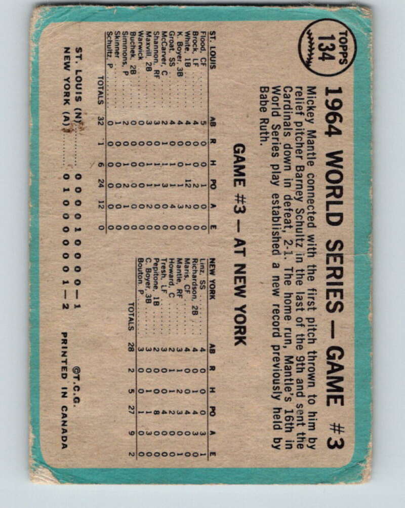 1965 Topps #134 World Series Game 3 Mantle's Clutch HR V32296
