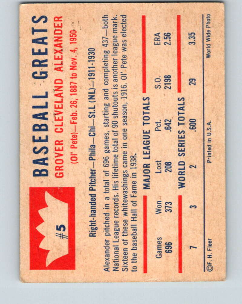 1960 Fleer #5 Grover Cleveland Alexander V32308