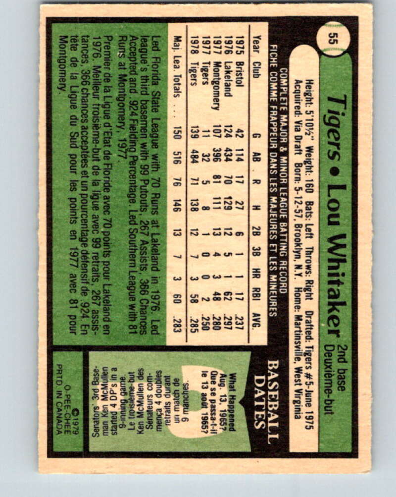 1979 O-Pee-Chee #55 Lou Whitaker Detroit Tigers V32319
