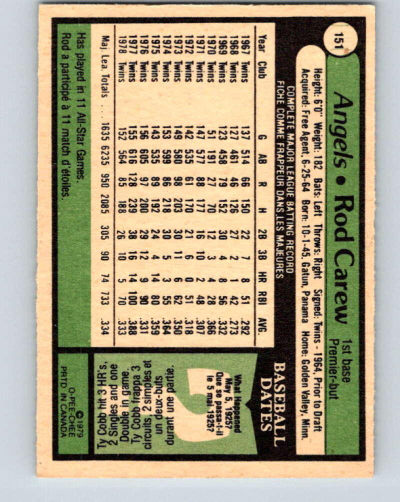 1979 O-Pee-Chee #151 Rod Carew California Angels V32323