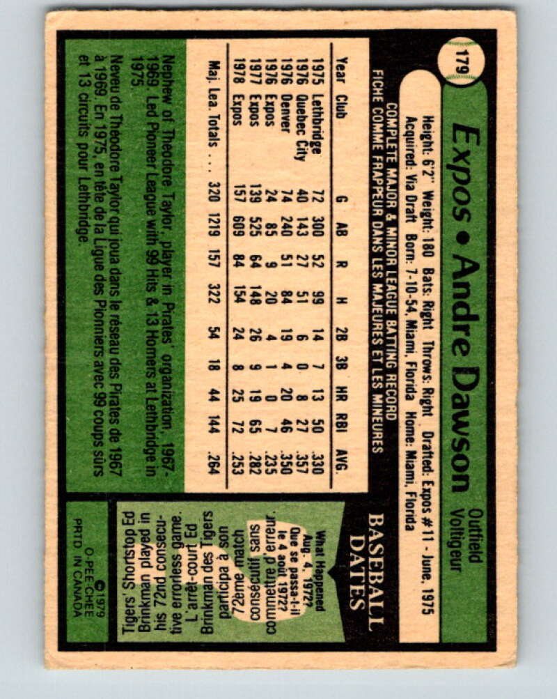 1979 O-Pee-Chee #179 Andre Dawson Montreal Expos V32328