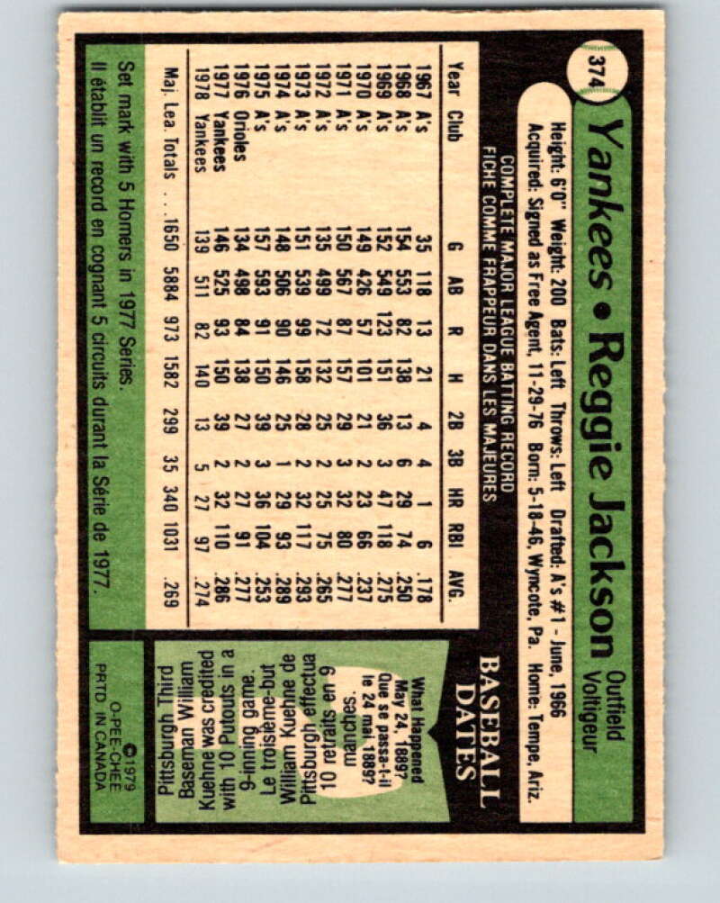 1979 O-Pee-Chee #374 Reggie Jackson DP New York Yankees V32331