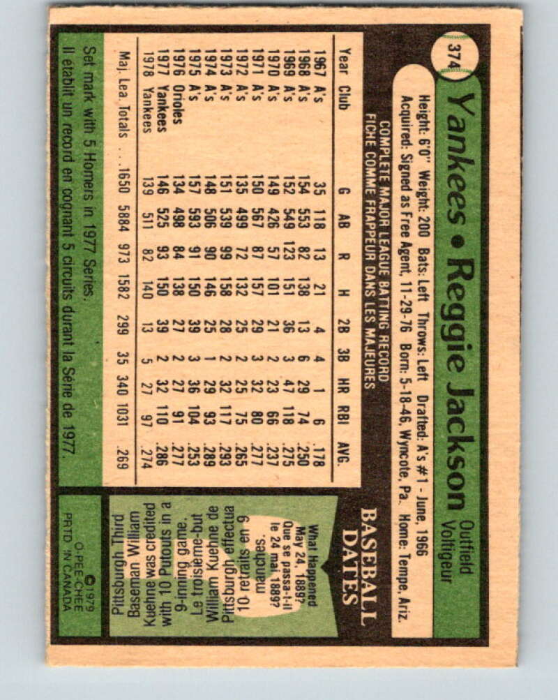 1979 O-Pee-Chee #374 Reggie Jackson DP New York Yankees V32332