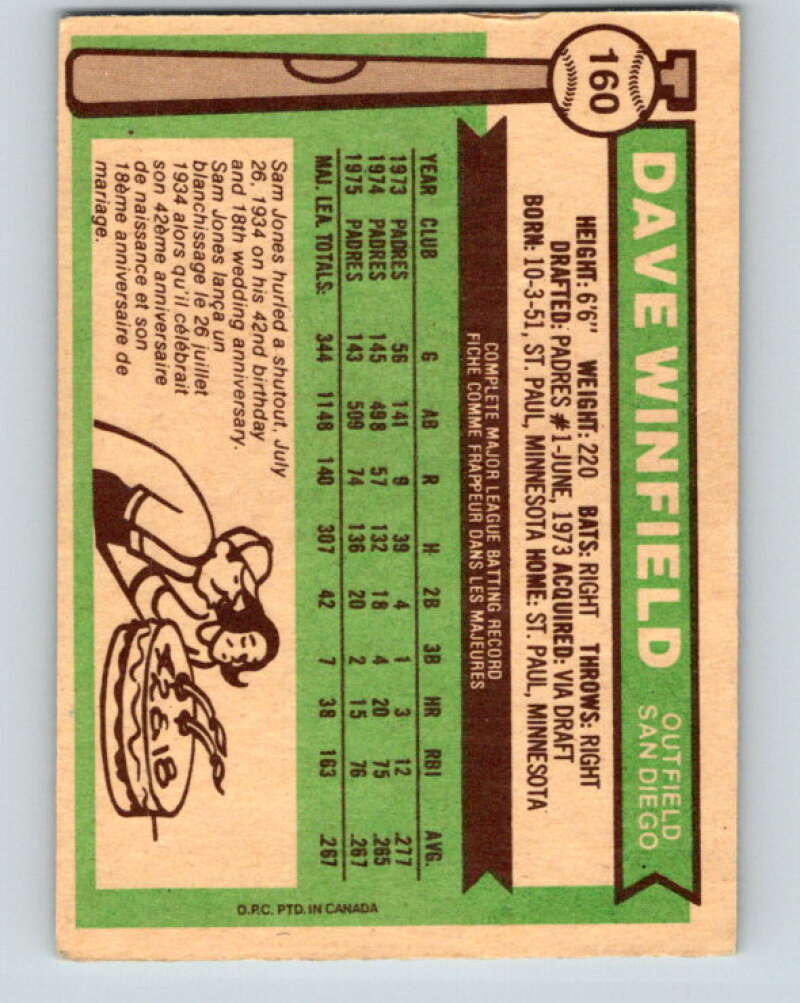 1976 O-Pee-Chee #160 Dave Winfield San Diego Padres V32338
