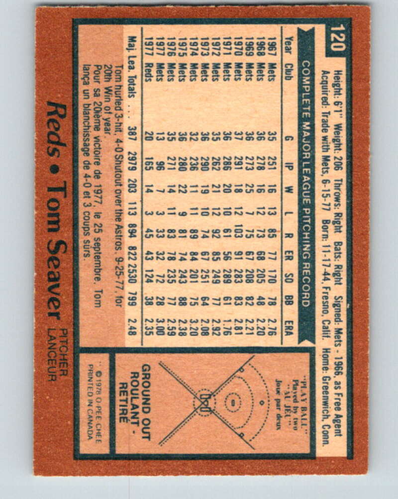 1978 O-Pee-Chee #120 Tom Seaver Cincinnati Reds V32356