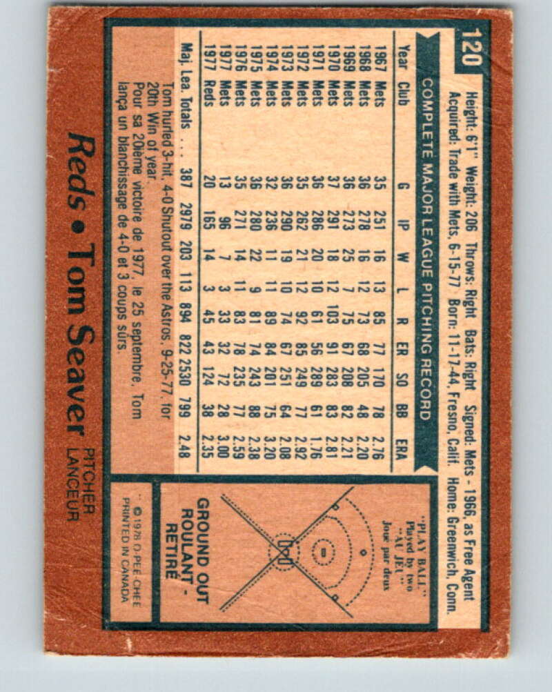 1978 O-Pee-Chee #120 Tom Seaver Cincinnati Reds V32357