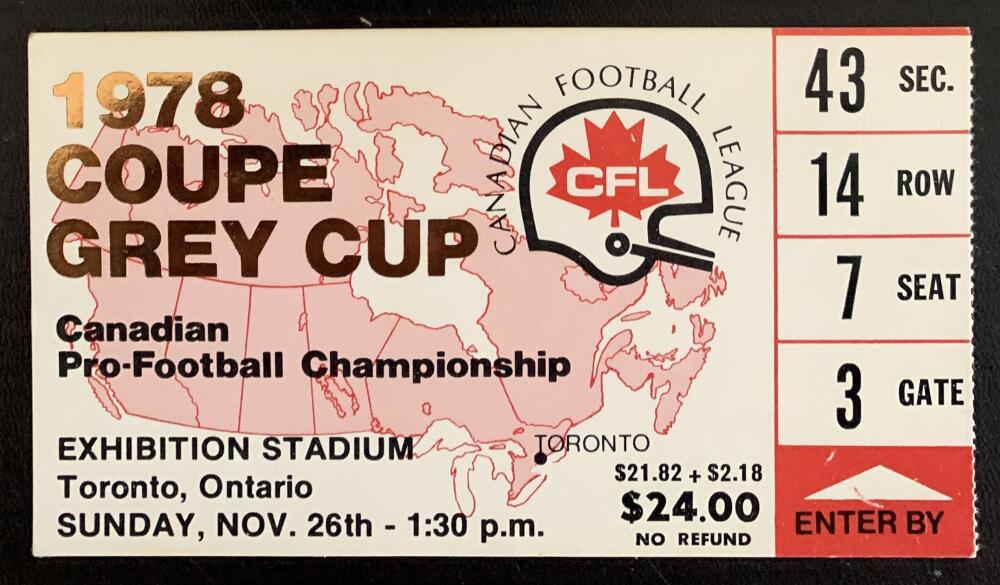 1978 CFL Grey Cup Ticket Toronto Exhibition Stadium Montreal Edmonton
