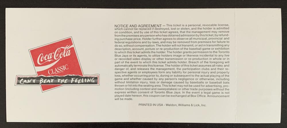 1989 Toronto Blue Jays First Game at Sky Dome Original Ticket