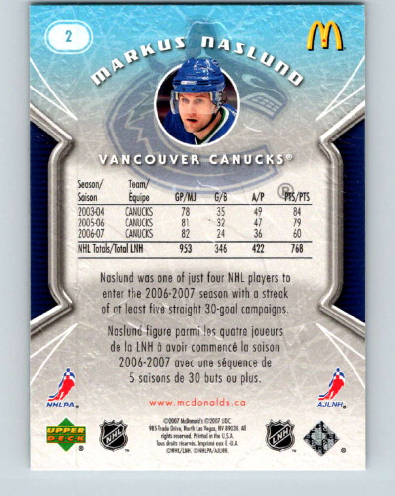 2007-08 Upper Deck McDonald's #2 Markus Naslund