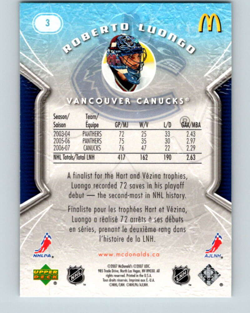 2007-08 Upper Deck McDonald's #3 Roberto Luongo