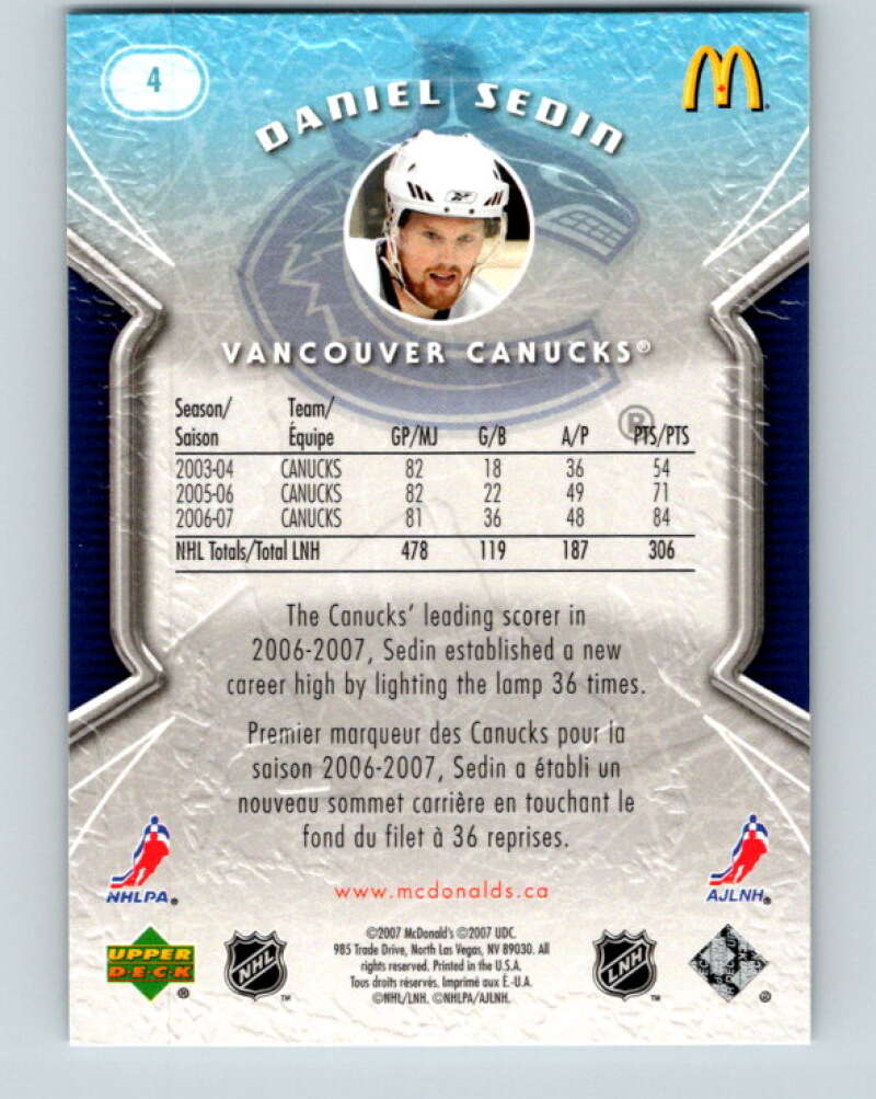 2007-08 Upper Deck McDonald's #4 Daniel Sedin