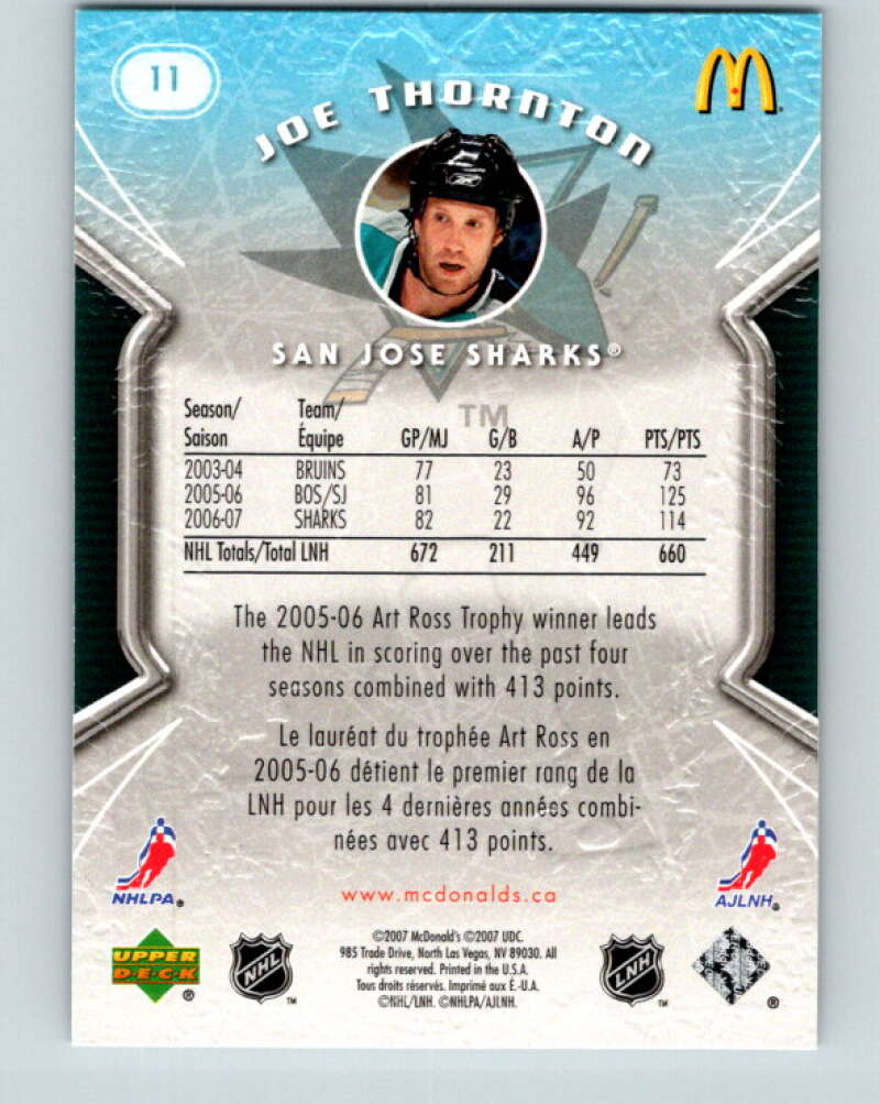 2007-08 Upper Deck McDonald's #11 Joe Thornton