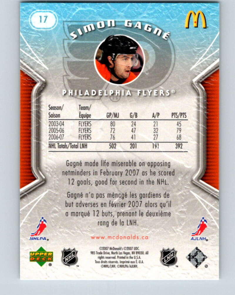 2007-08 Upper Deck McDonald's #17 Simon Gagne