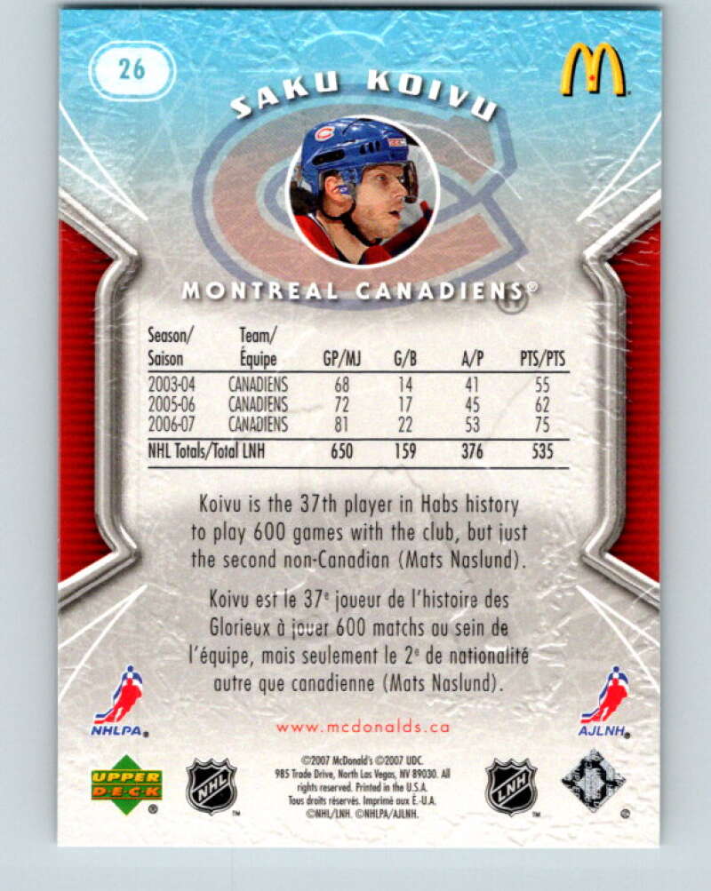 2007-08 Upper Deck McDonald's #26 Saku Koivu