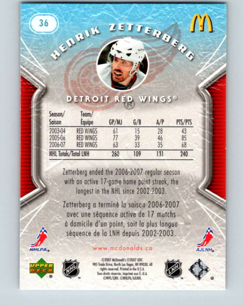 2007-08 Upper Deck McDonald's #36 Henrik Zetterberg