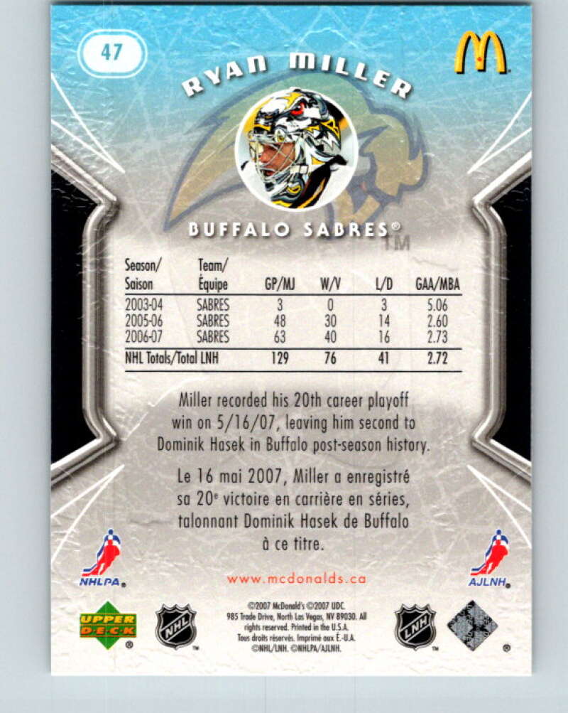 2007-08 Upper Deck McDonald's #47 Ryan Miller