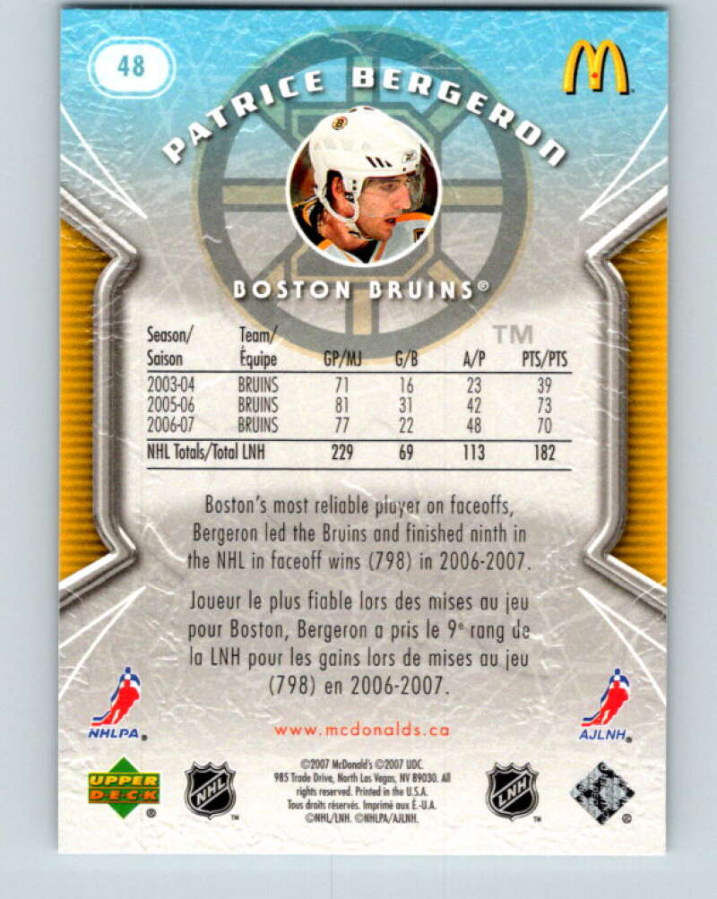 2007-08 Upper Deck McDonald's #48 Patrice Bergeron