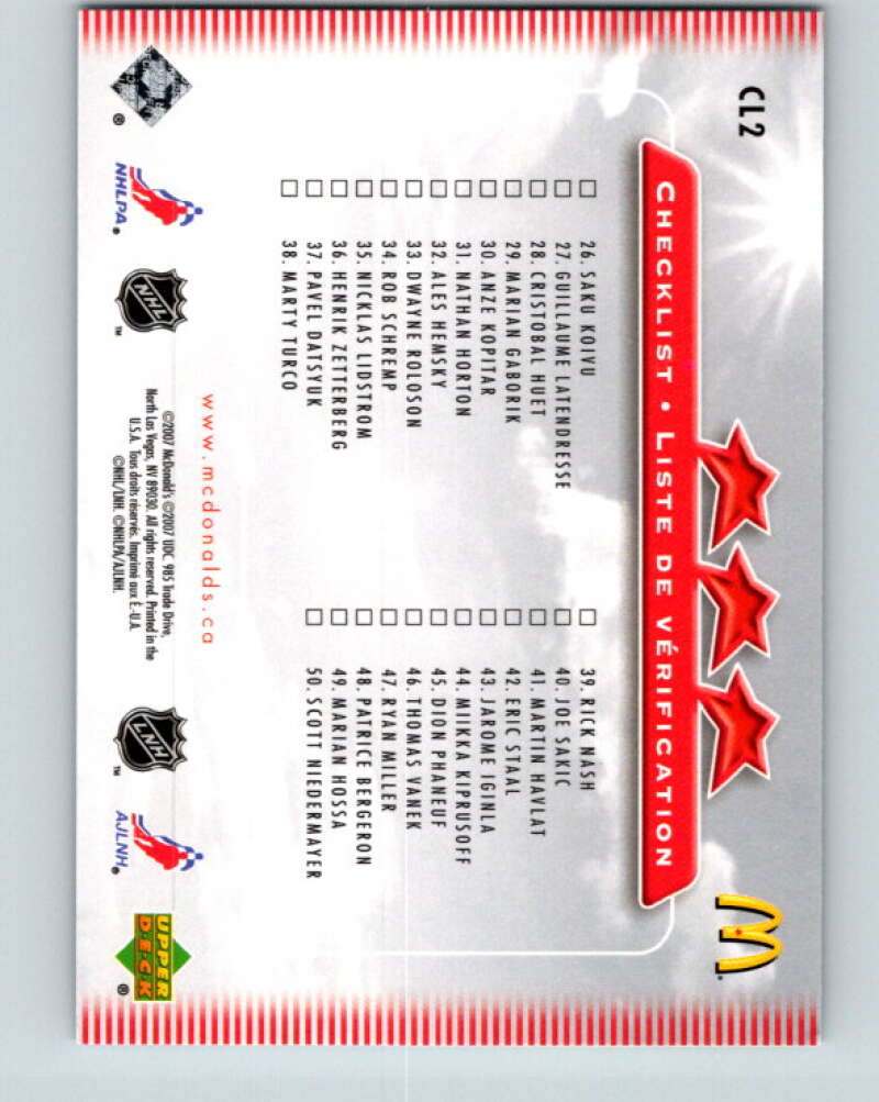 2007-08 Upper Deck McDonald's Checklists #CL2 Tucker/Sundin/McCabe