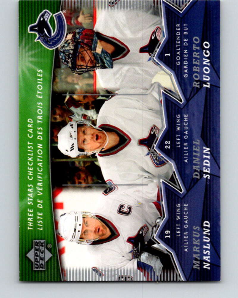 2007-08 Upper Deck McDonald's Checklists #CL6 Luongo/Sedin/Naslund