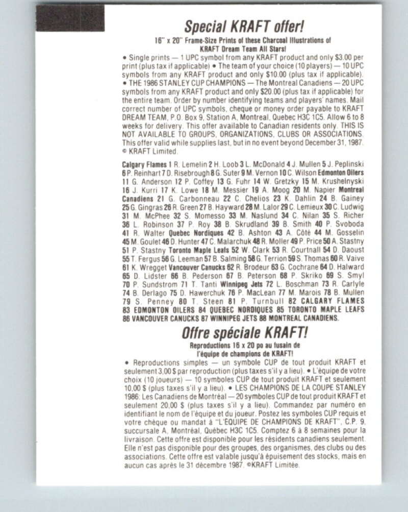 1986-87 NHL Kraft Drawings Kevin Lowe Oilers V32409