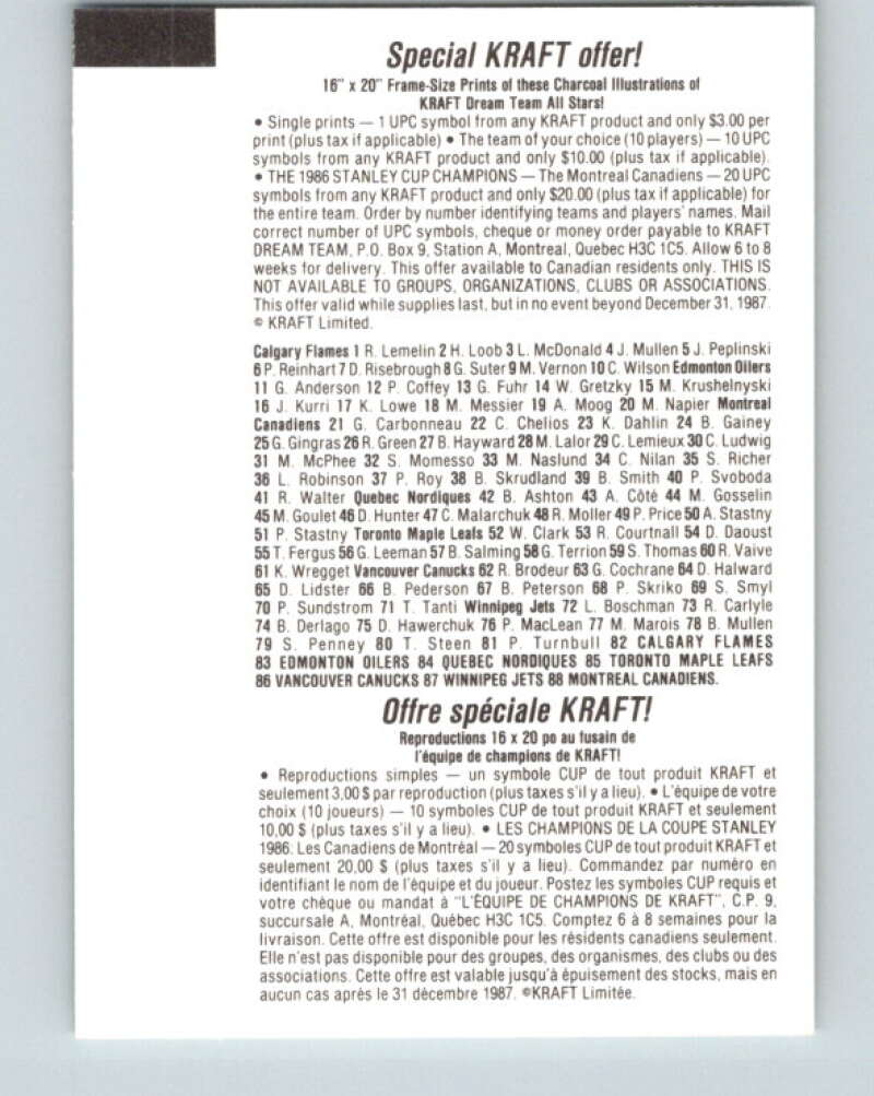 1986-87 NHL Kraft Drawings Kevin Lowe Oilers V32410